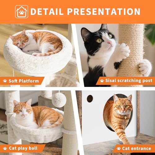 Rustic Brown Wooden Cat Furniture with Cat Tree Tower and Condo O48403