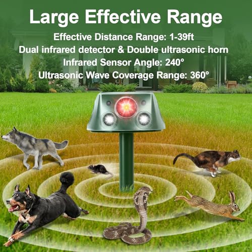 Solar Animal Repeller 360° Ultrasonic Outdoor with Motion Sensor & LED Flashing B775452
