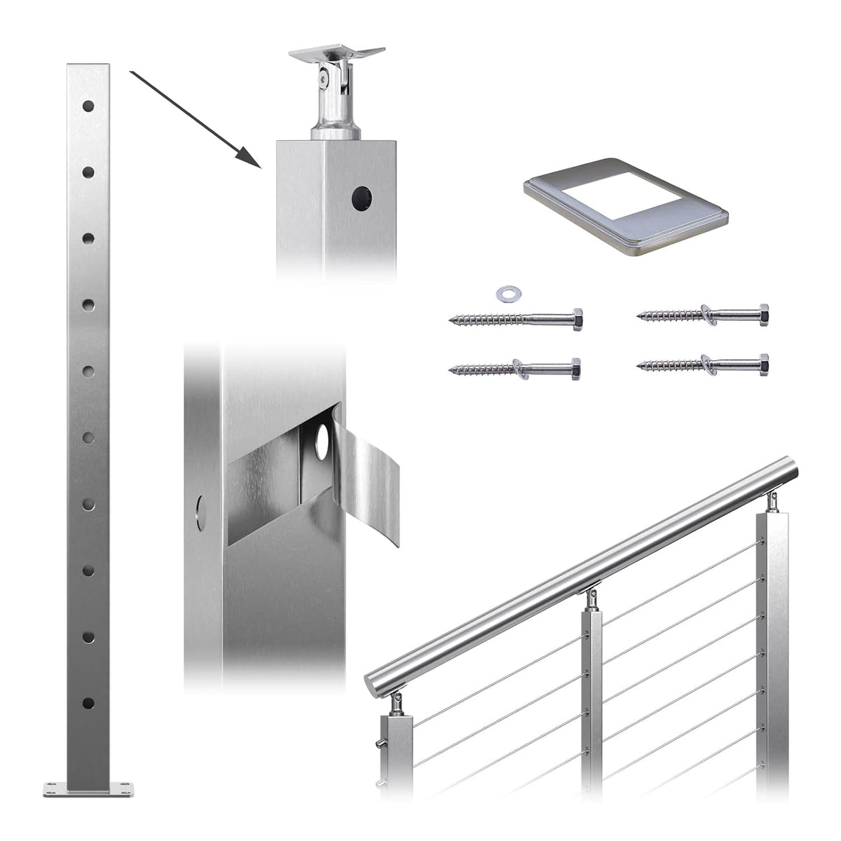 Cable Railing Corner Post 36x2x2 Surface Mount C268
