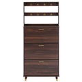 Brown Wardrobe Armoire Closet with 12 Hooks & 3 Shoe Cabinets U97455