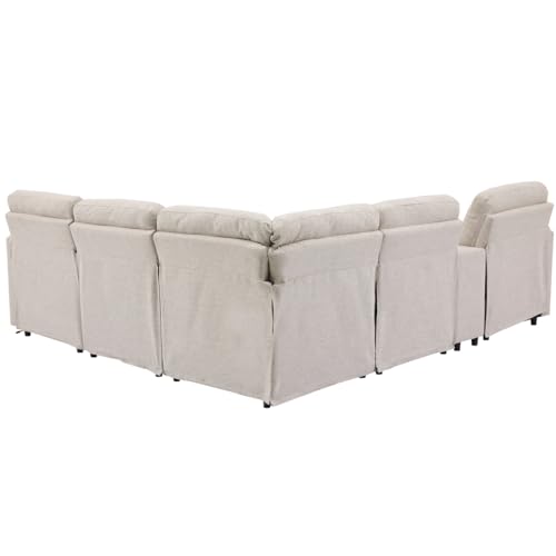 Beige L-Shaped Recliner Sectional Sofa with Storage Box Z4131