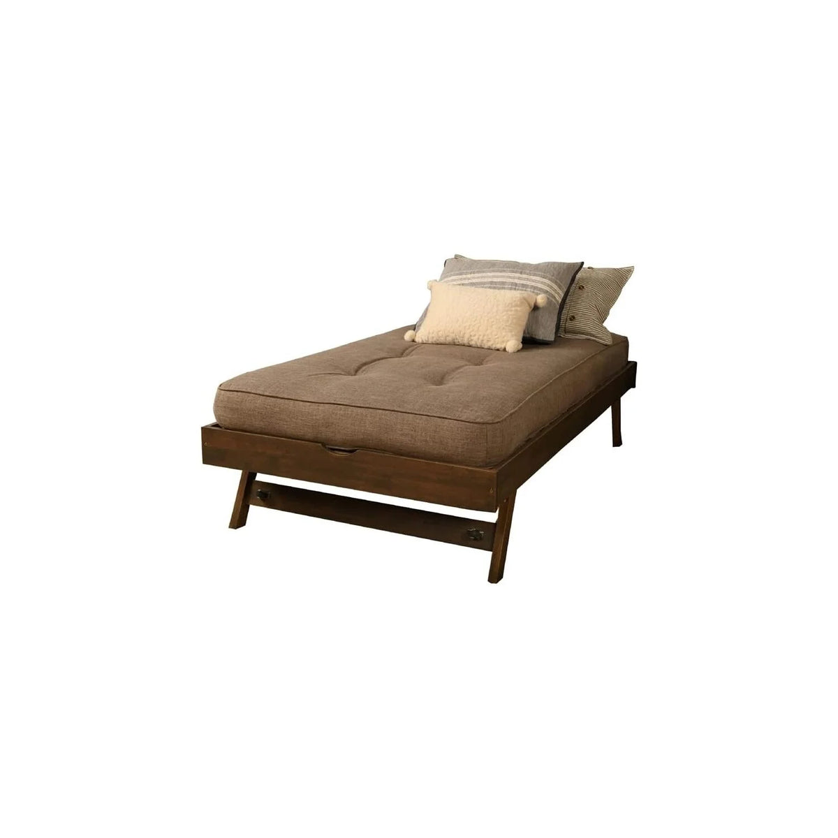 Walnut Brown Wood Pop Up Bed with Linen Mattress G2274