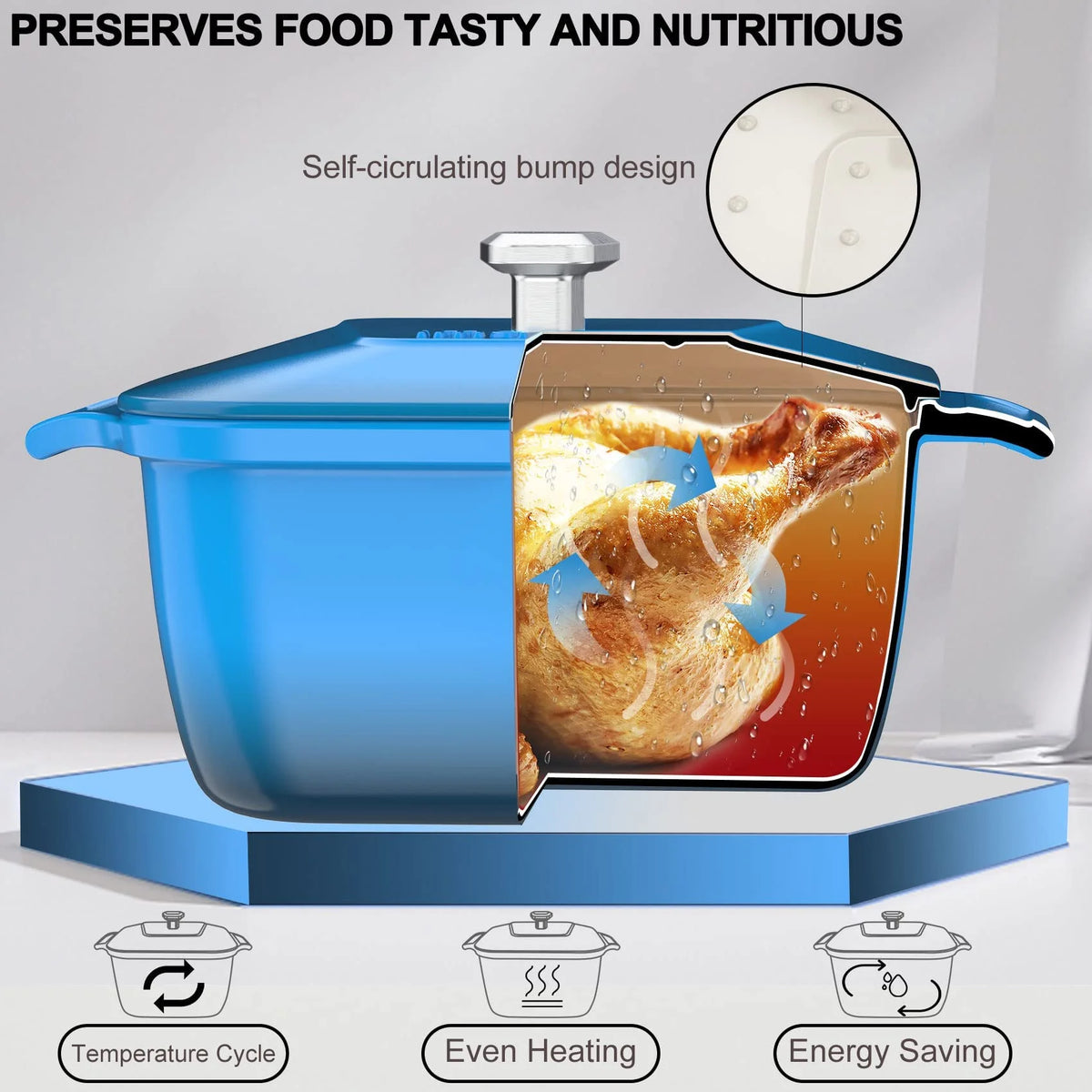 5-Quart Enameled Cast Iron Dutch Oven Pot with Lid Blue S716