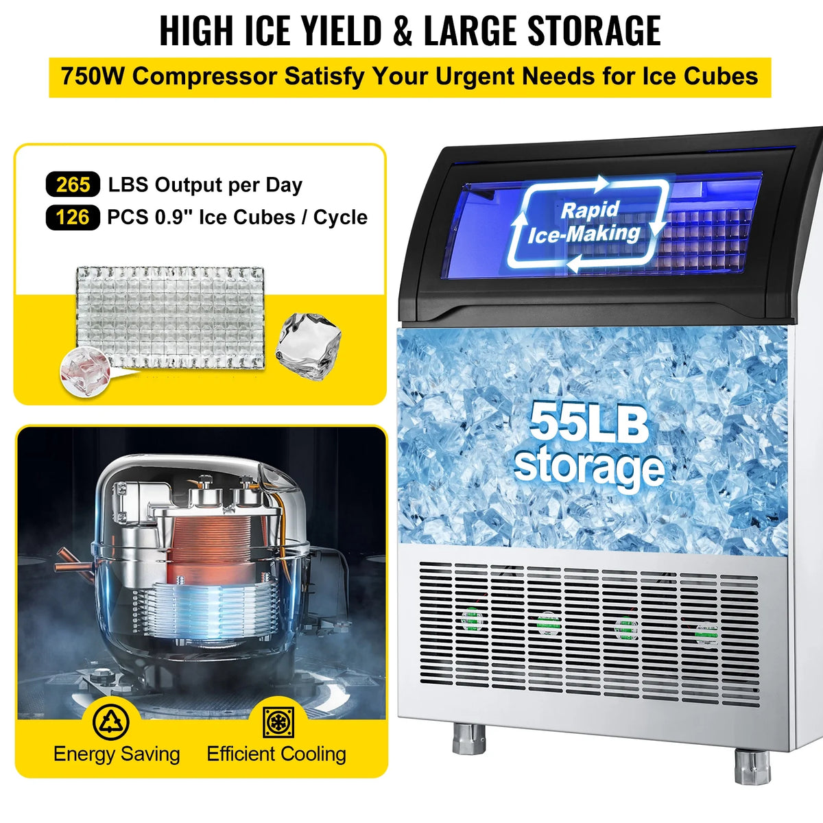 Commercial Ice Maker 120 lbs/24h Stainless Steel M745741