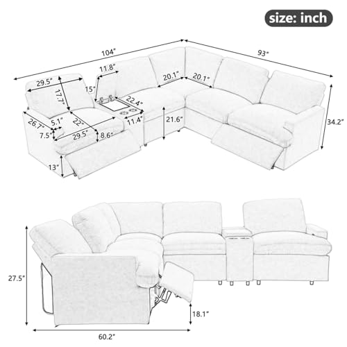 Beige L-Shaped Recliner Sectional Sofa with Storage Box Z4131