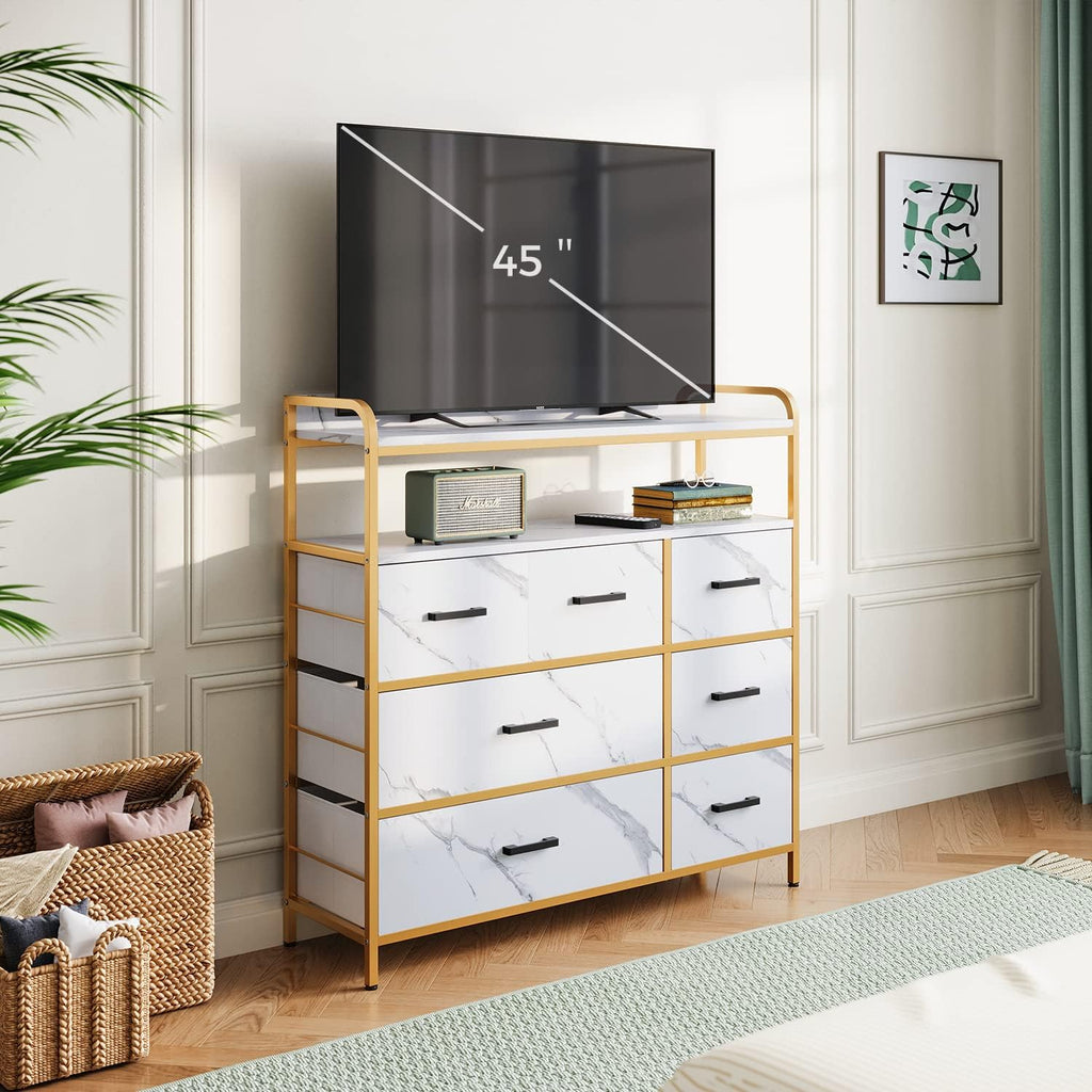White 7 Drawer Chest of Drawers with Steel Frame and Wood Top U565563