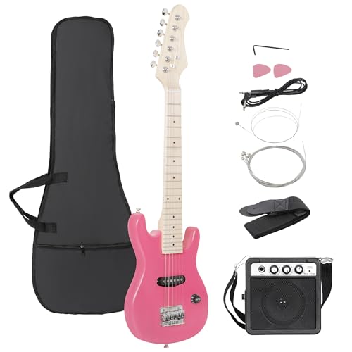 30 Inch Solid Wood Body Black Electric Guitar Starter Kit with 5W Amplifier V86972