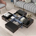 Black Square Coffee Table with 4 Hidden Storage Compartments and Extendable Sliding Tabletop F771