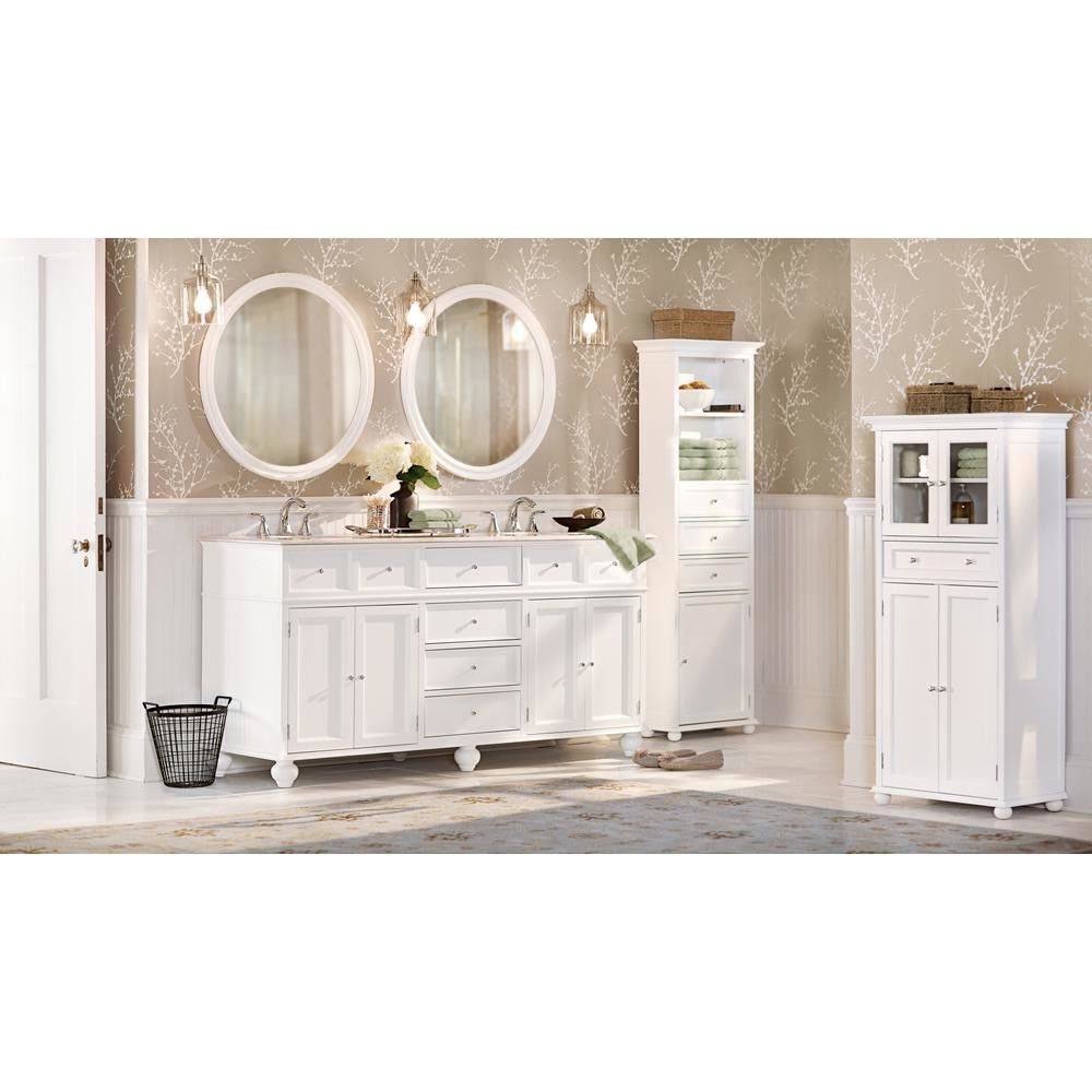 White Bathroom Linen Cabinet Drawer Storage Shelves Z912908