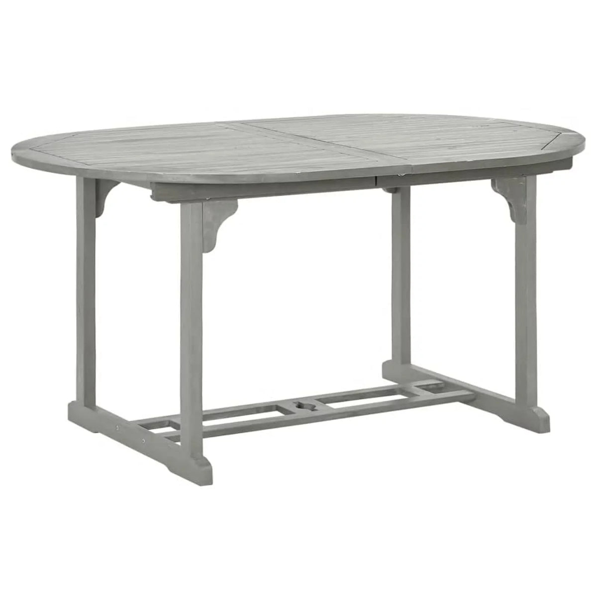 Gray Acacia Wood Extendable Oval Outdoor Dining Table with Umbrella Hole L531821