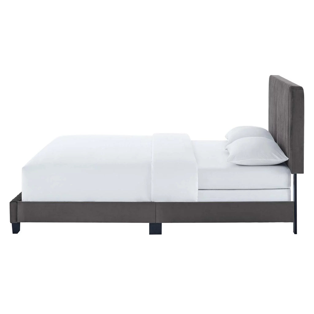 King Size Grey Velvet Tufted Platform Bed Frame E9079