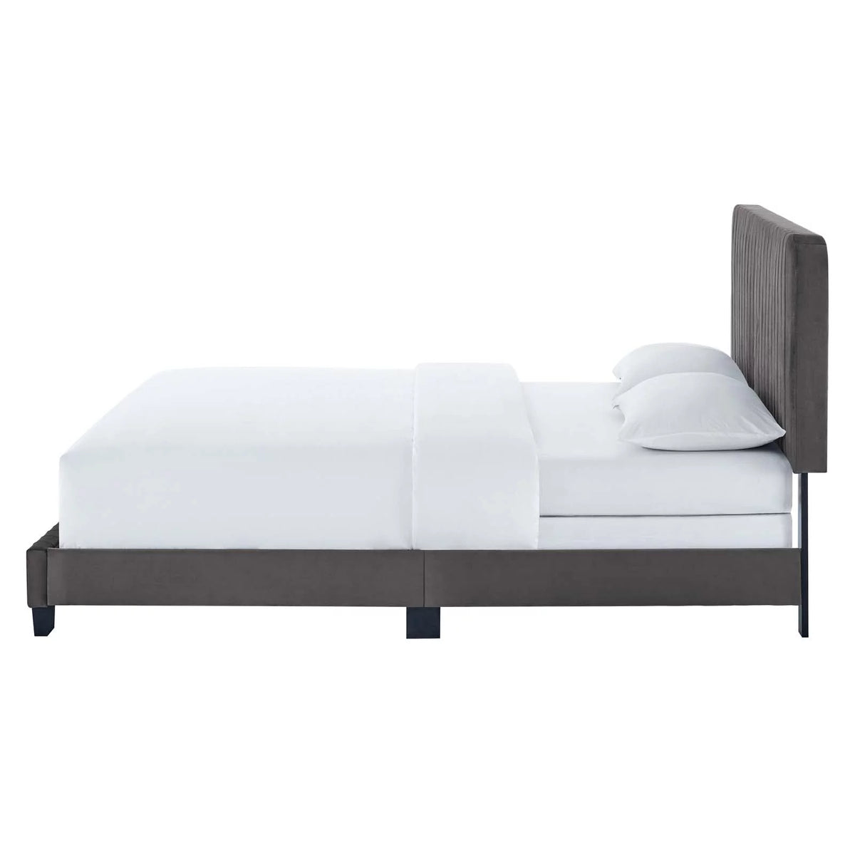 King Size Grey Velvet Tufted Platform Bed Frame E9079