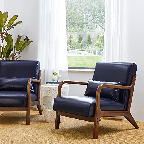 Black PU Leather Accent Armchair with Wood Frame O95413