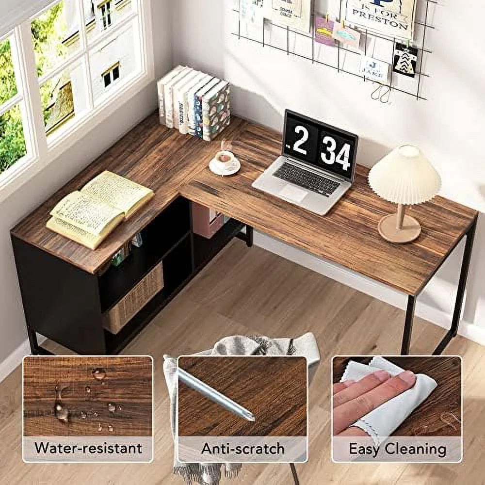 59 inch Reversible L Shaped Desk with File Cabinet D2441