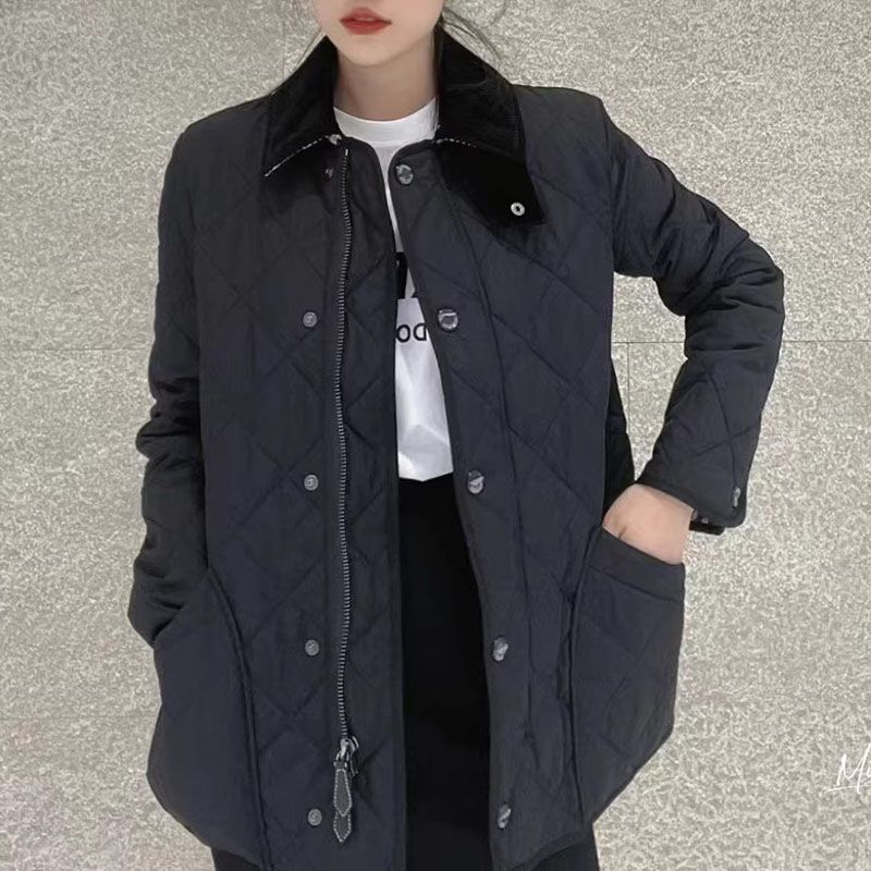 Corduroy Collar Diamond Quilted Barn Jacket N7737