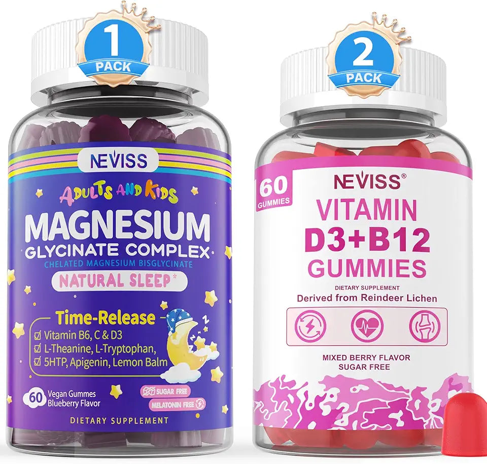 Magnesium Glycinate, Vitamin D3 + B12 Gummies, 3 Pack T843634