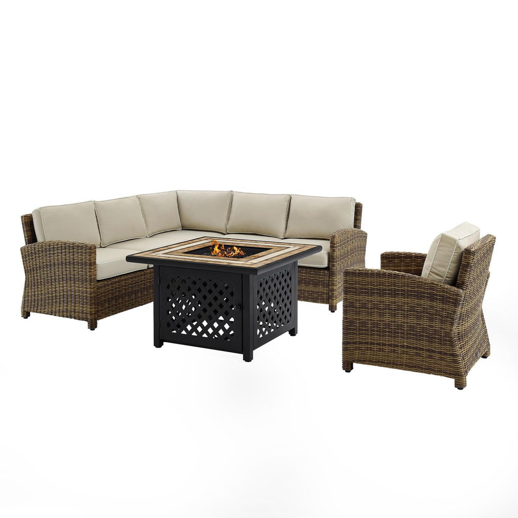 5Pc Outdoor Wicker Sectional Set Sangria/Weathered Brown C253687