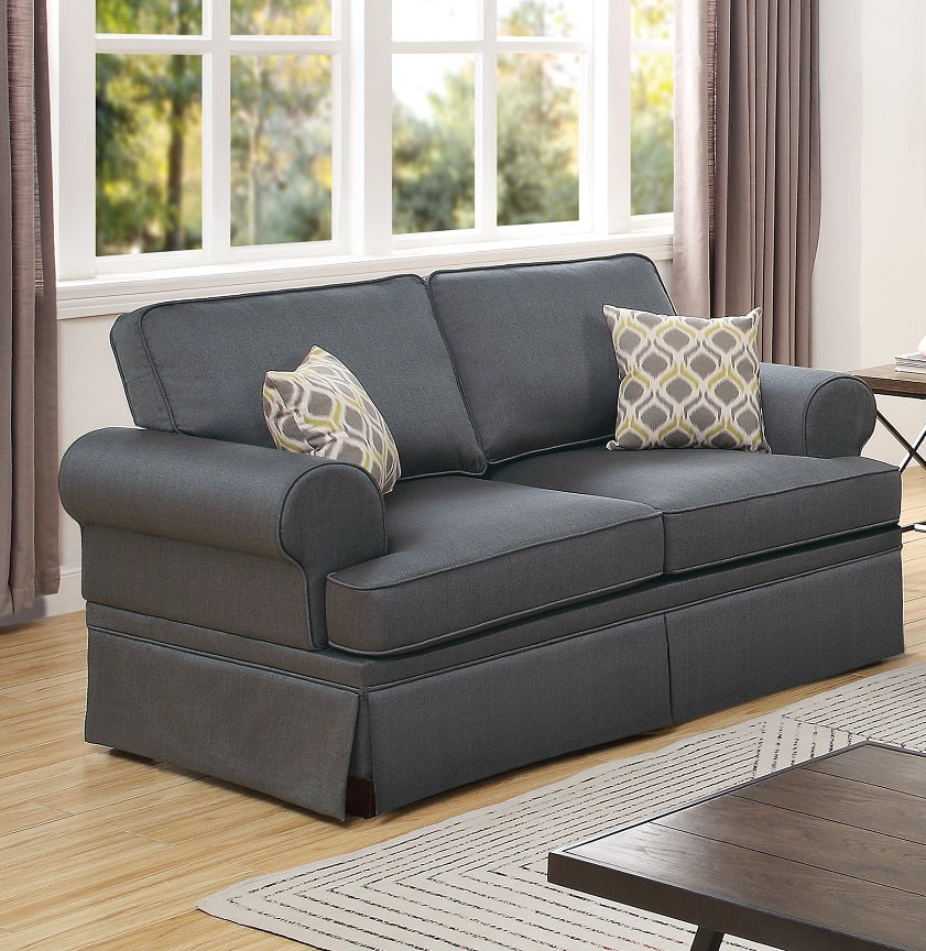 Charcoal Glossy Polyfiber 2pcs Sofa Set O33559