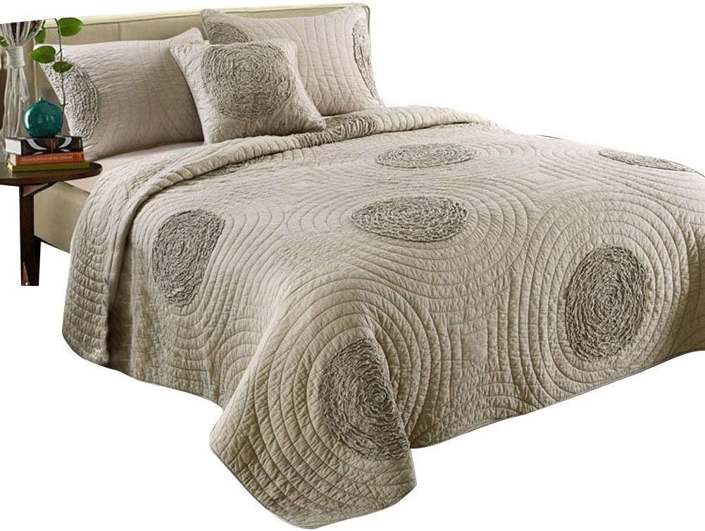 King Taupe Cotton Quilt Set with Shams X6176