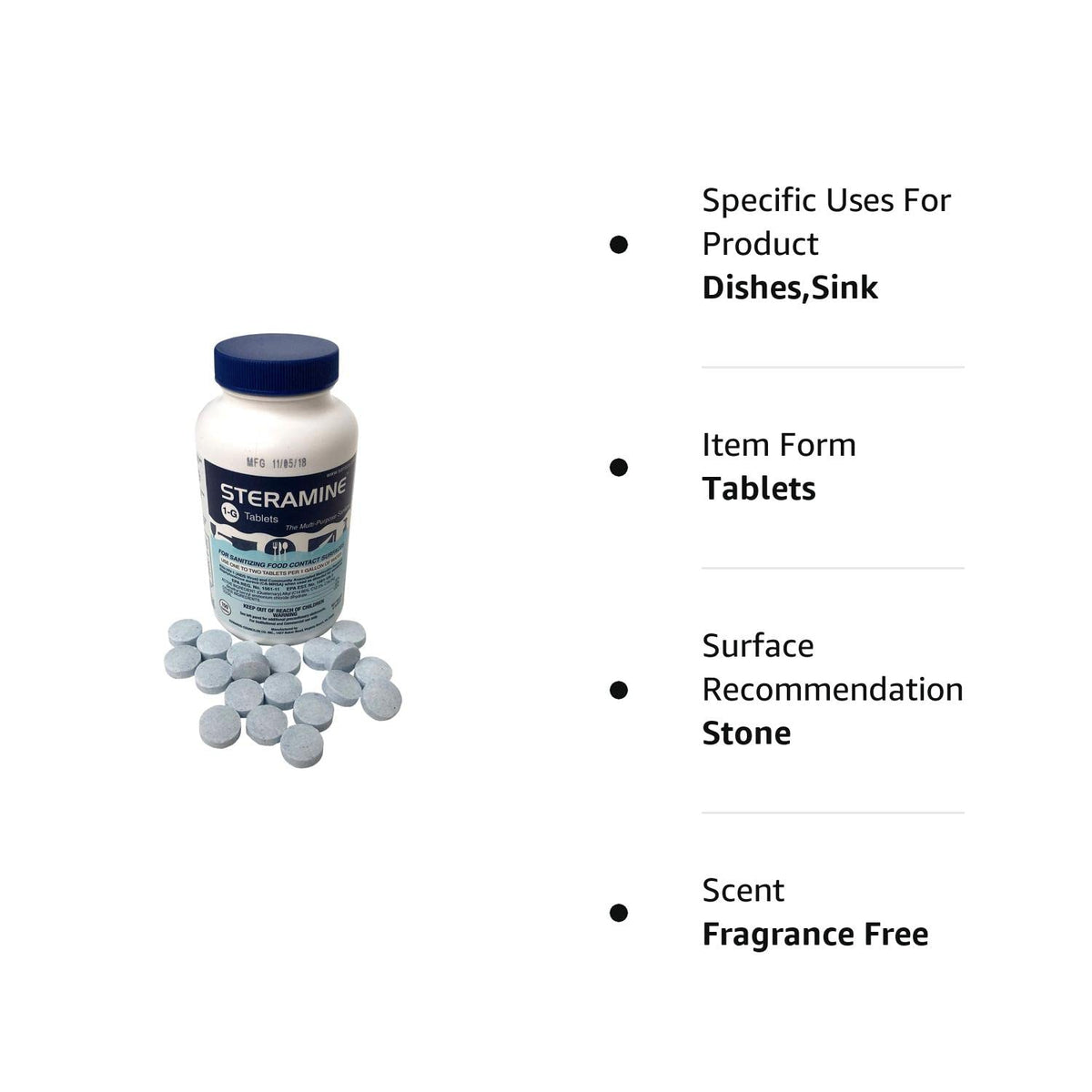 150 Sanitizer Tablets per Bottle, Blue, Pack of 1 Bottle H4168