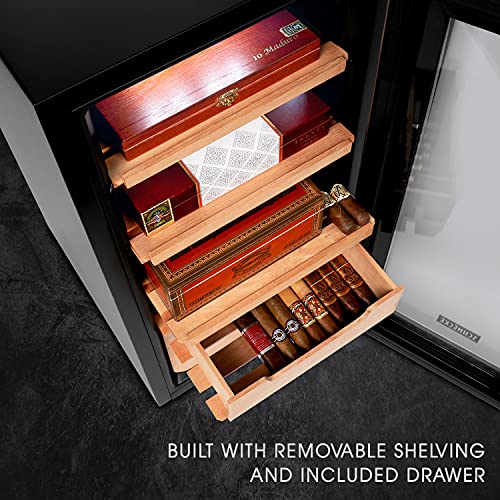 250 Cigar Cooler Humidor with Stainless Steel Trim Finish Cabinet, Spanish Cedar Wood Shelves and Drawer Y11401