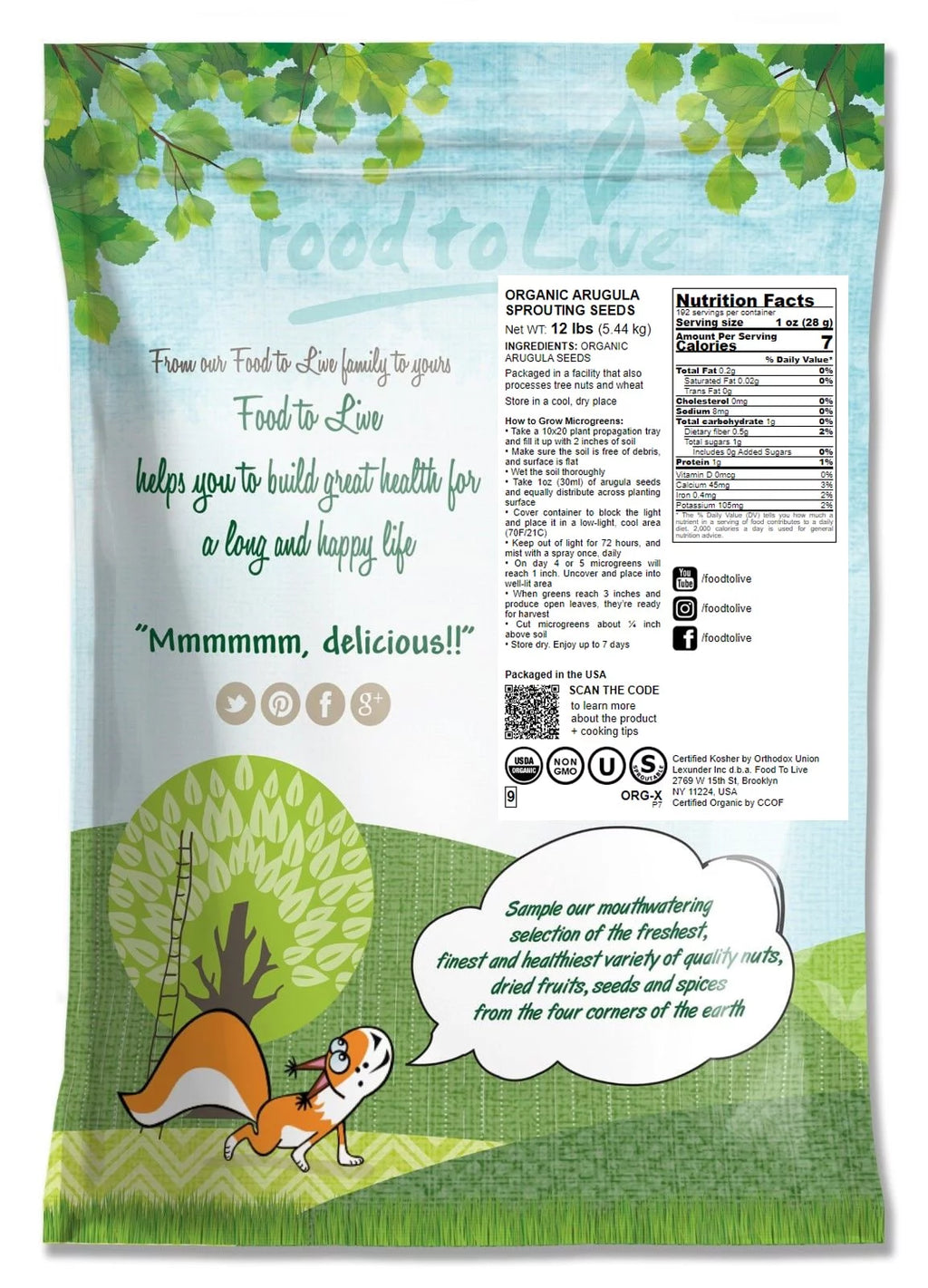Organic Arugula Sprouting Seeds, 12 Pounds C11923