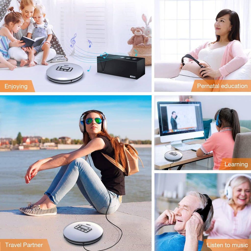 Silver Rechargeable Portable CD Player with Bluetooth U34062