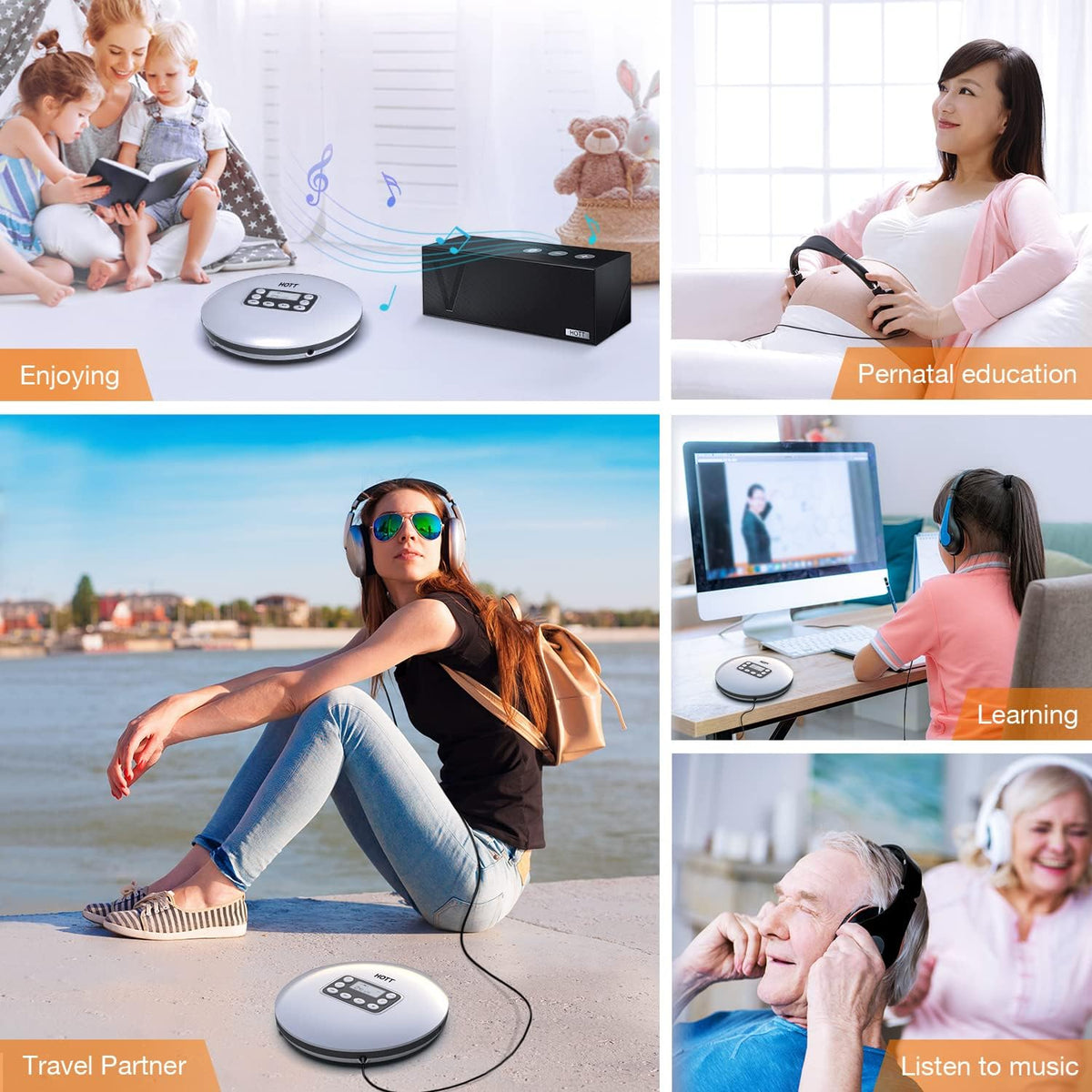 Silver Rechargeable Portable CD Player with Bluetooth U34062