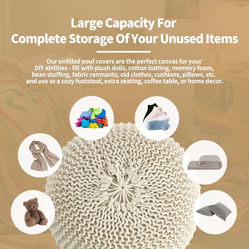 Navy Blue 100% Cotton Handmade Knitted Ottoman Pouf Cover H712