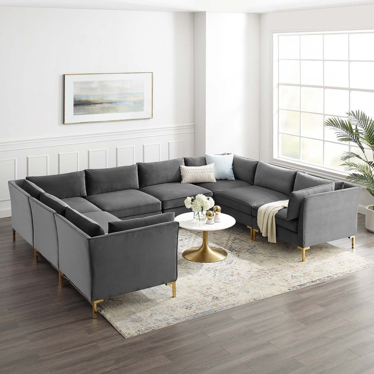 8-Piece Performance Velvet Sectional Sofa in Gray I562