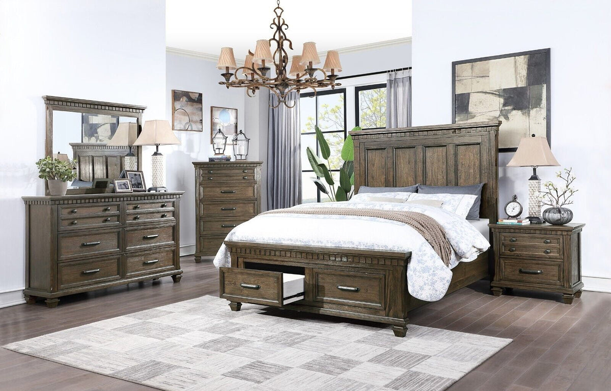 6pc Bedroom Furniture Set California King Size Bed Dresser Mirror Nightstands Chest Wooden Storage C76500