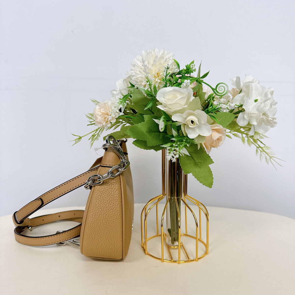 Camel Pebbled Leather Crossbody Handbag S779