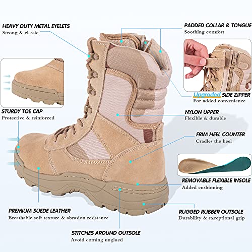 Men's Military Tactical Work Boots Side Zipper Army Combat Boots Y49324