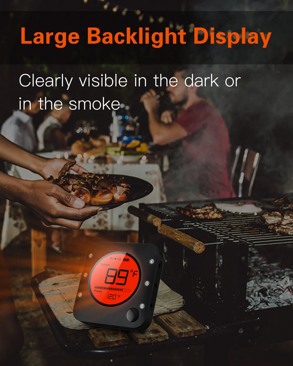 6-Probe Bluetooth Meat Thermometer with LCD Display Y16571