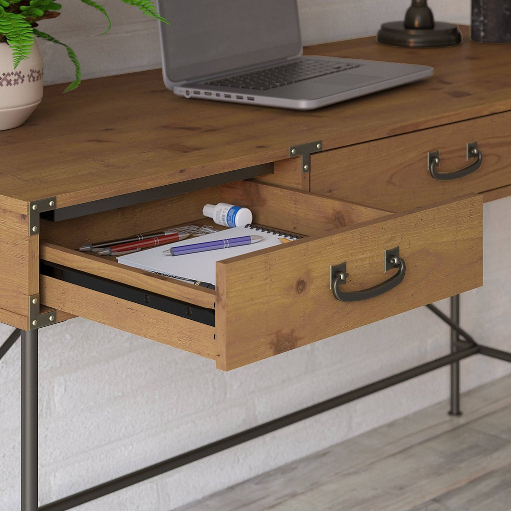 48W Writing Desk with Drawers and 5 Shelf Etagere Bookcase, Restored Gray W608
