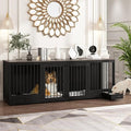 Black Heavy Duty Wooden Dog Crate with Dog Bowl Drawers & Divider O46596