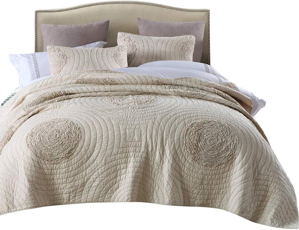 King Taupe Cotton Quilt Set with Shams X6176