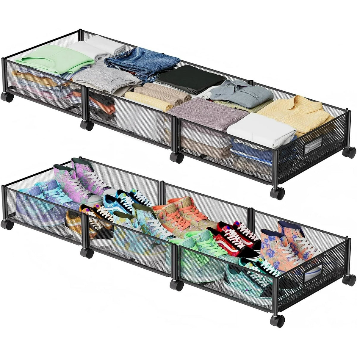 Under Bed Storage on Wheels, Large Capacity Rolling Under the Bed Storage Containers, Foldable Drawers W5567