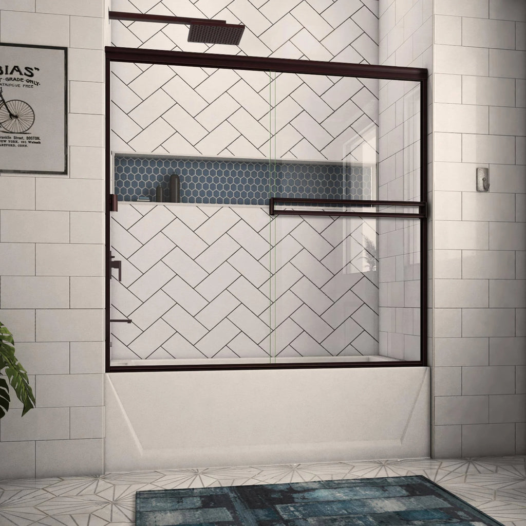 52-in to 56-in Frameless Oil-Rubbed Bronze Sliding Shower Door T3736