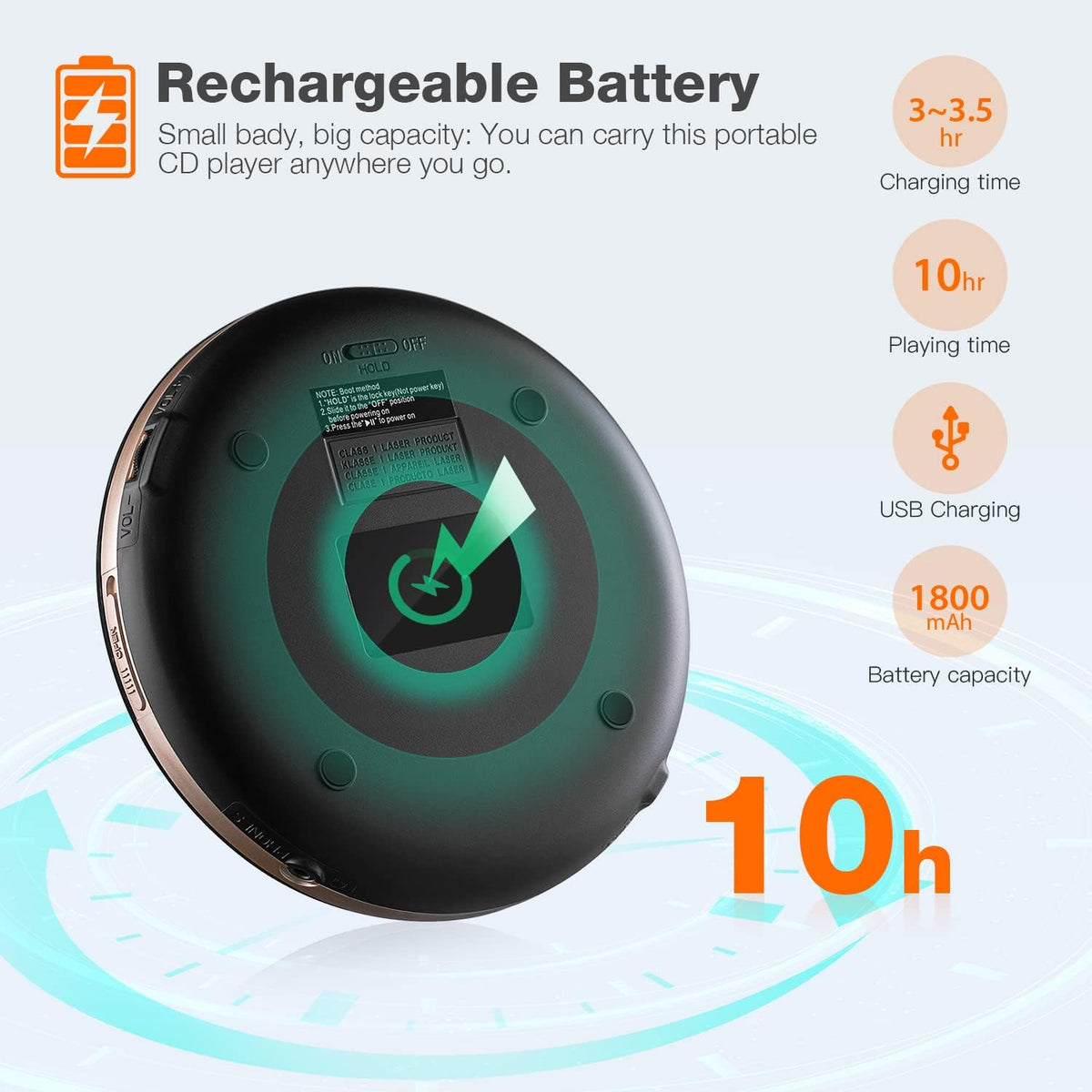 Bluetooth Portable CD Player with Stereo Headphones K348819