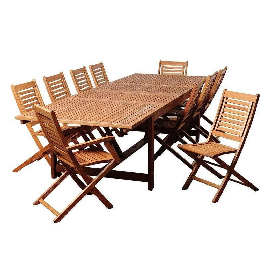 11-Piece Extendable Eucalyptus Wood Patio Dining Set K1211