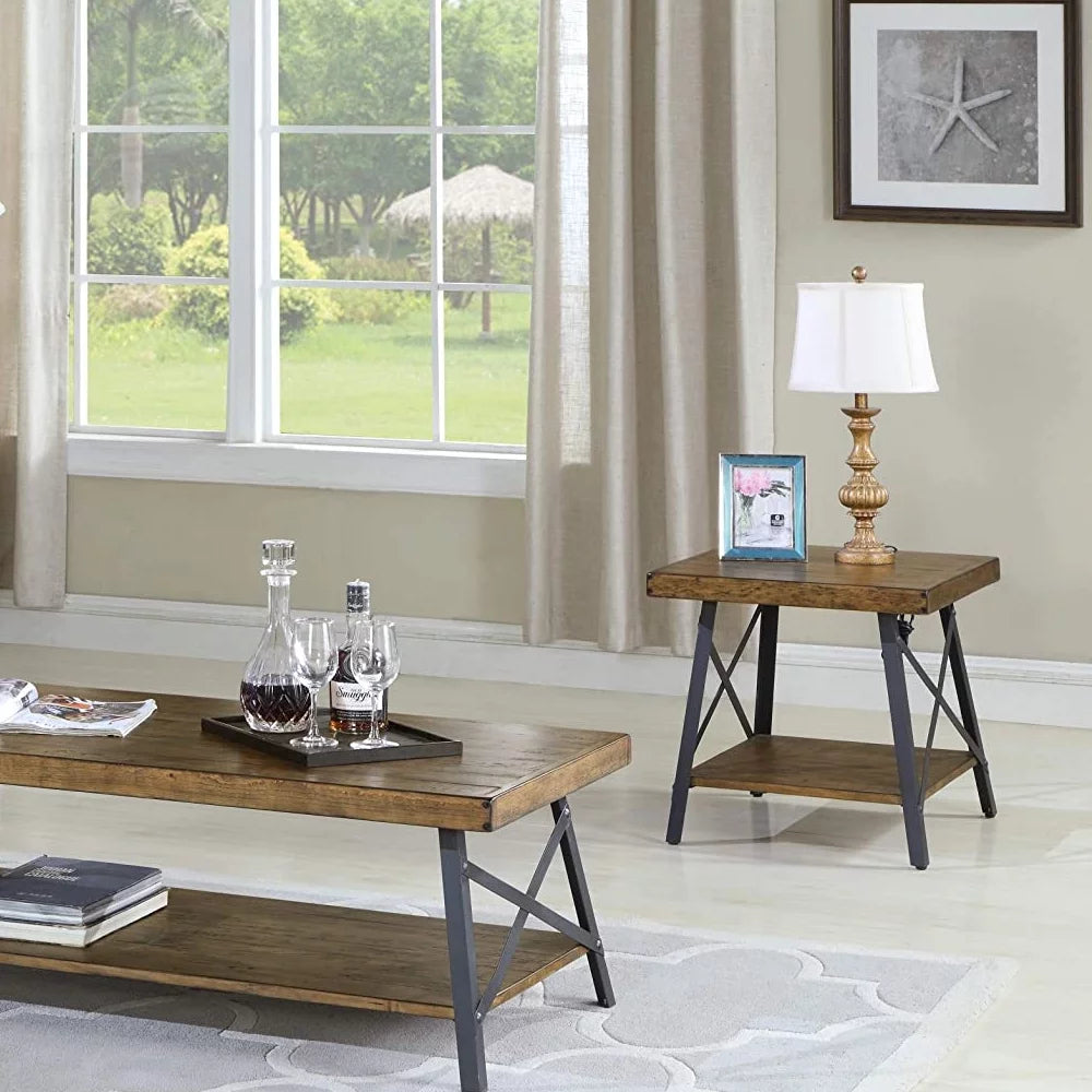 Wood Square Side End Table with Storage Shelf D9512
