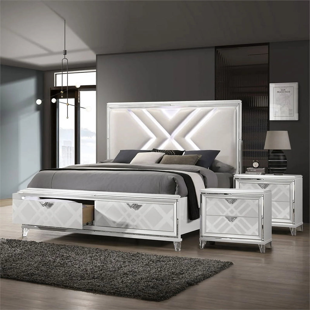 White 3-Piece Solid Wood Bedroom Set King 2 Nightstands L758