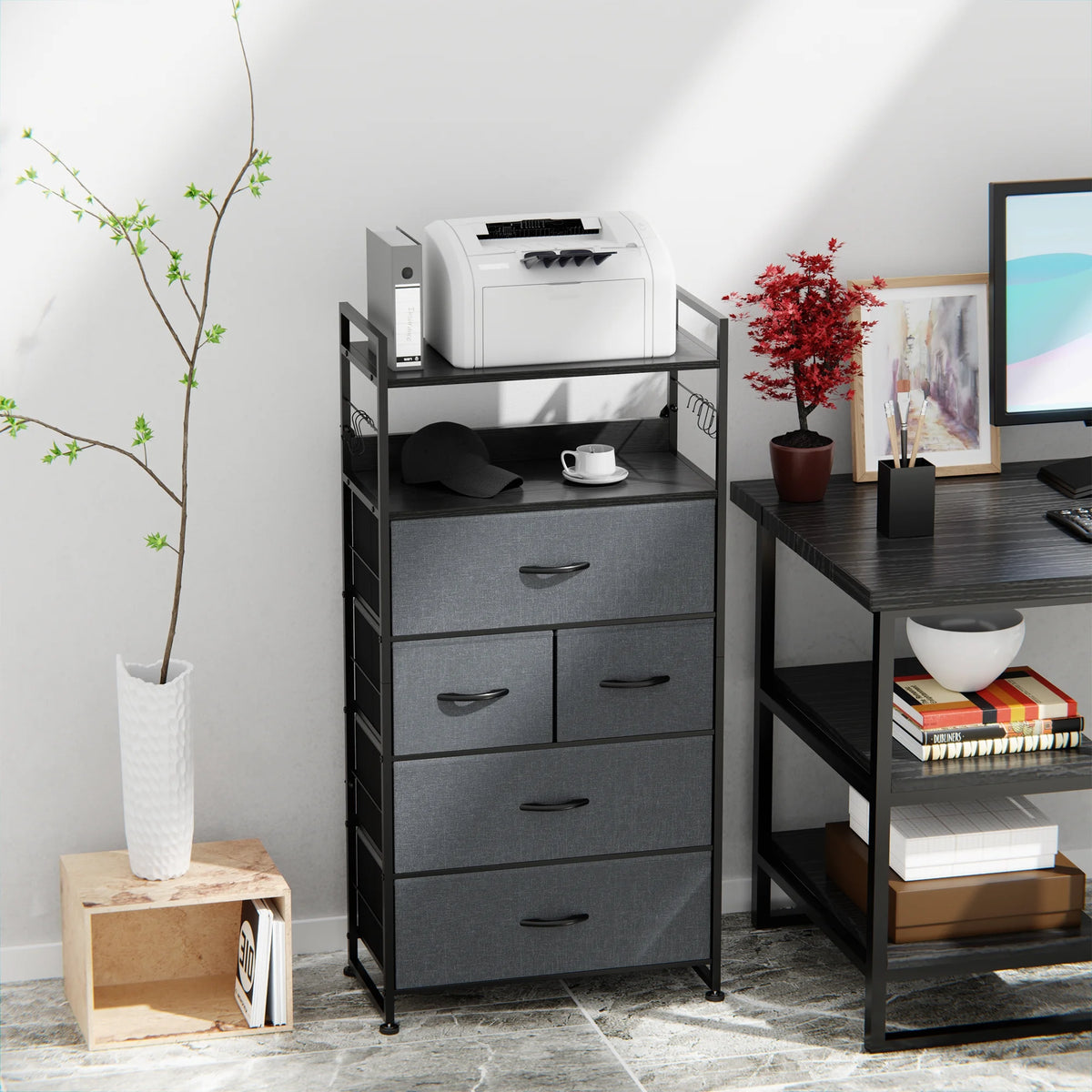 White 12 Drawer Dresser with Side Pockets and Hooks V714
