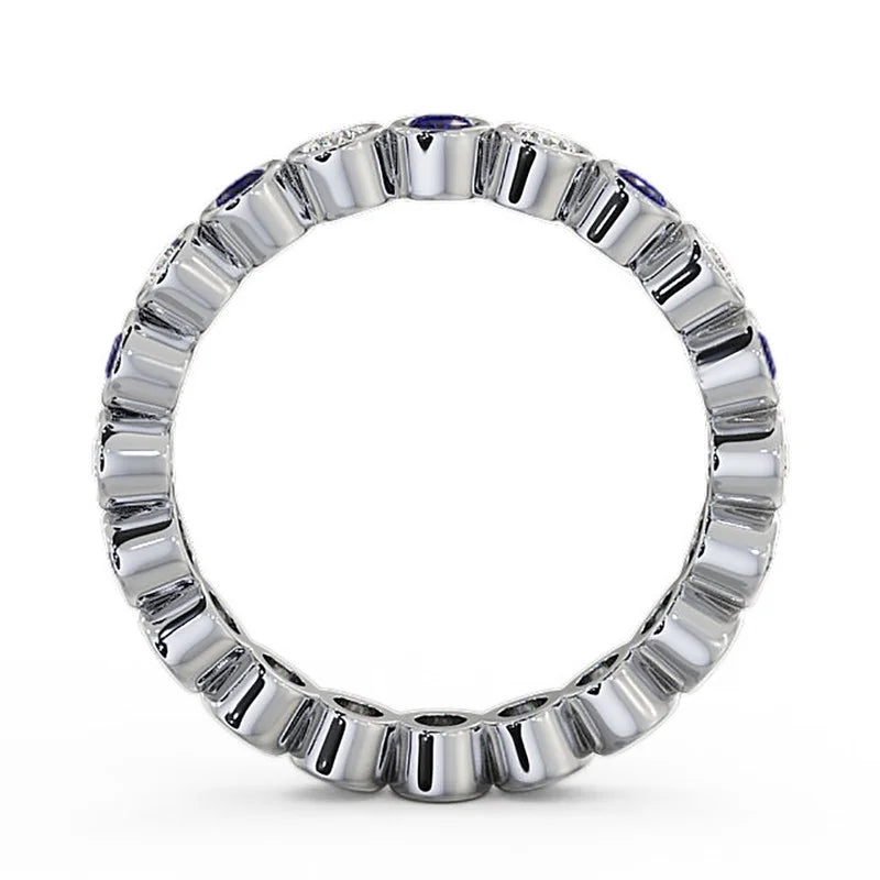 14K White Gold Diamond Blue Sapphire Eternity Band H9317