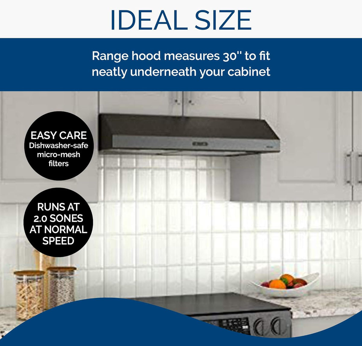 Black Stainless Steel 30" Convertible Range Hood with Exhaust Fan and Light W745