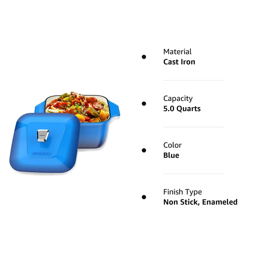 5-Quart Enameled Cast Iron Dutch Oven Pot with Lid Blue S716