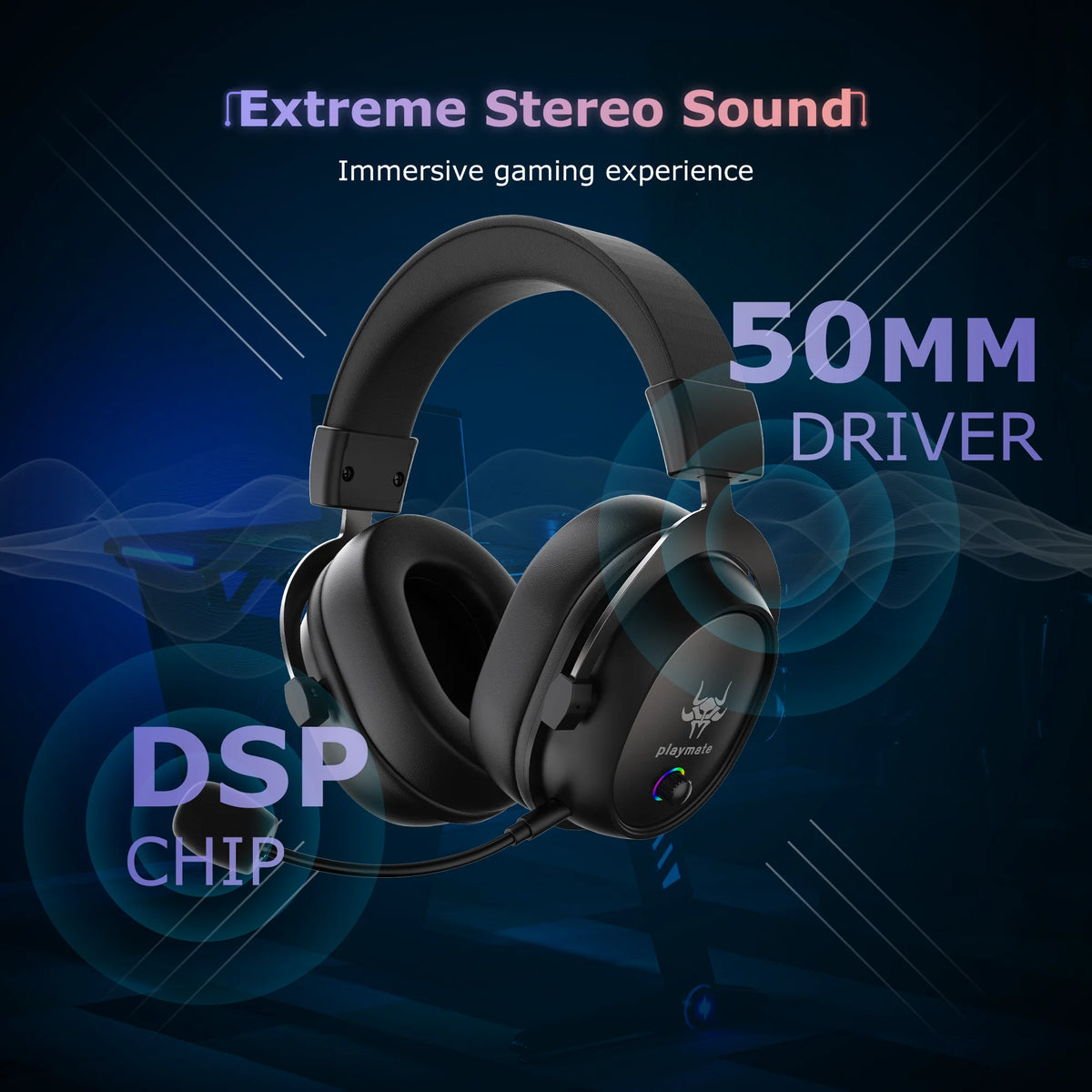 Wireless Gaming Headset with Detachable Noise-Canceling Microphone T875