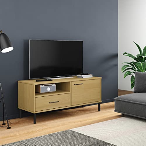 Brown Solid Wood Pine TV Stand with Storage W5495