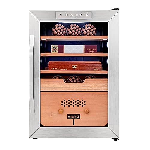 250 Cigar Cooler Humidor with Stainless Steel Trim Finish Cabinet, Spanish Cedar Wood Shelves and Drawer Y11401